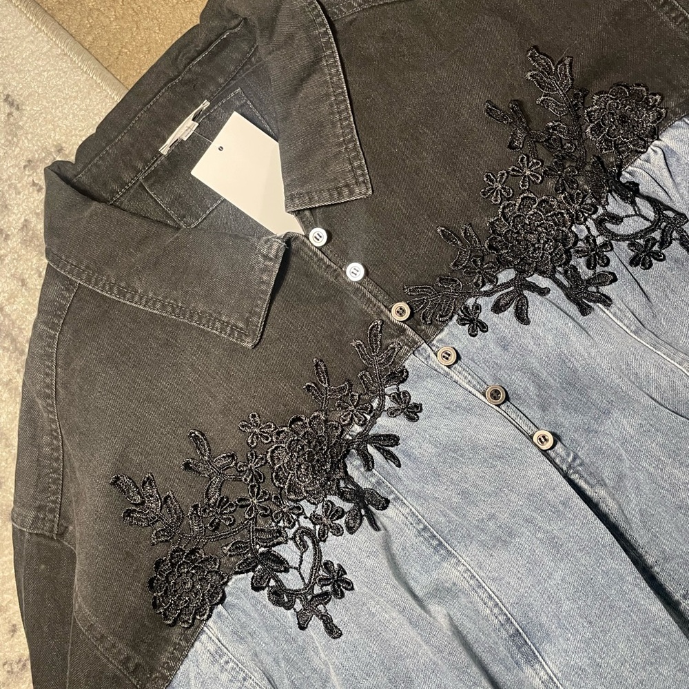 SHOP ZOCO. Silverado Black and Blue Denim Jacket with Floral Detail NWT - Picture 16 of 16